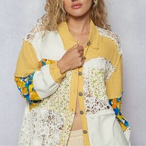 POL NWOT Yellow and White Patchwork Blouse
